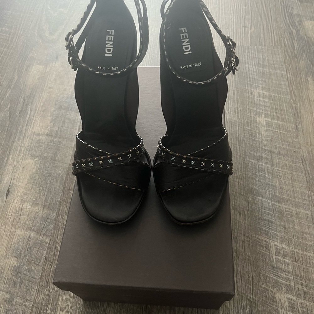 Fendi Black Women's Silver Heels Shoes